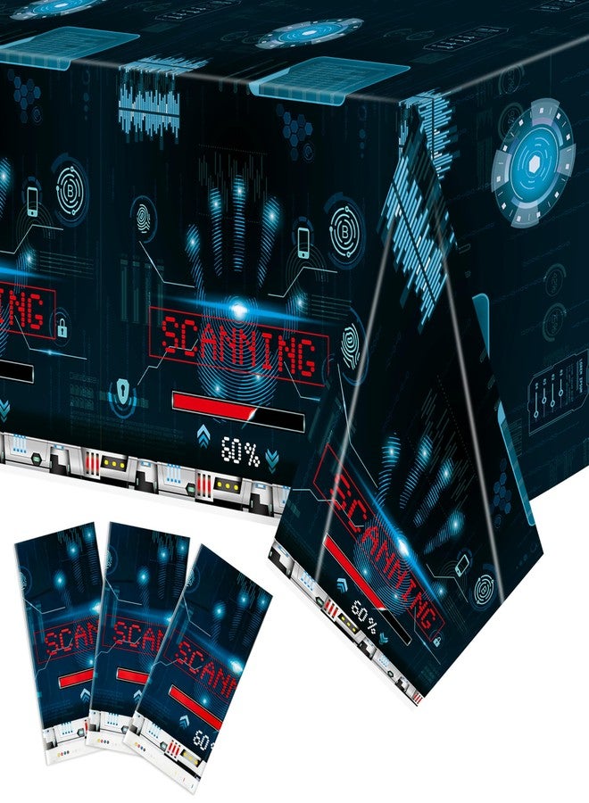 K1tpde Blue Spy Party Tablecloths - 3PCS Secret Agent Theme Table Cover for Kids Birthday Party Escape Room Plastic Tablecloth Mystery Decorations for Boy Spy Detective Supplies - Image 1